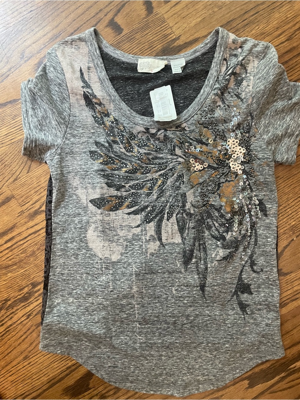 Miss Me Gray Embellished Graphic Tee